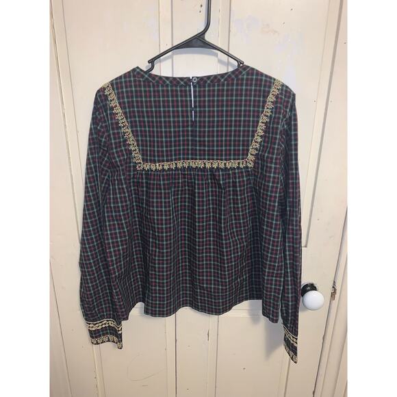 J. Crew Christmas/holiday plaid top with gorgeous embroidery compares to an XL - Picture 7 of 9